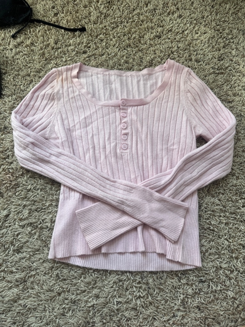 Light Pink Ribbed Button Henley Long-Sleeve Top